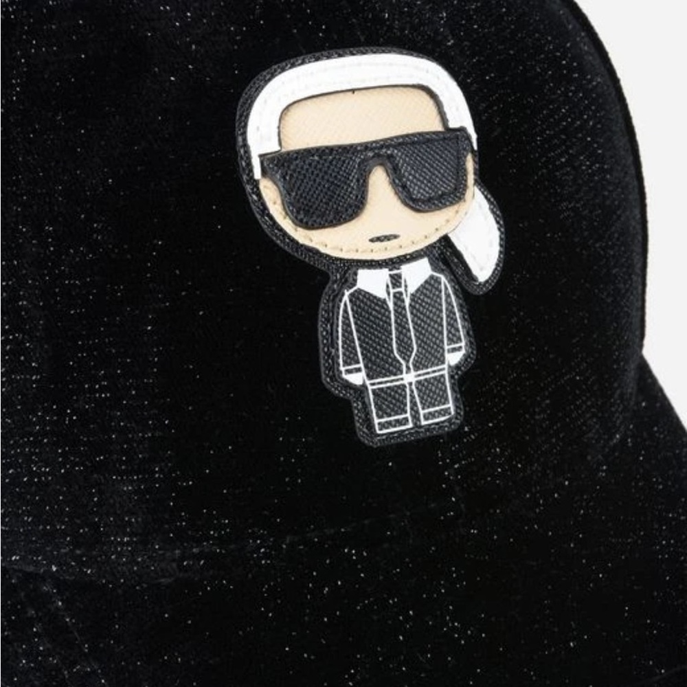 Karl Lagerfeld K/Ikonik Black Velvet Baseball Cap NWOT - Picture 2 of 5